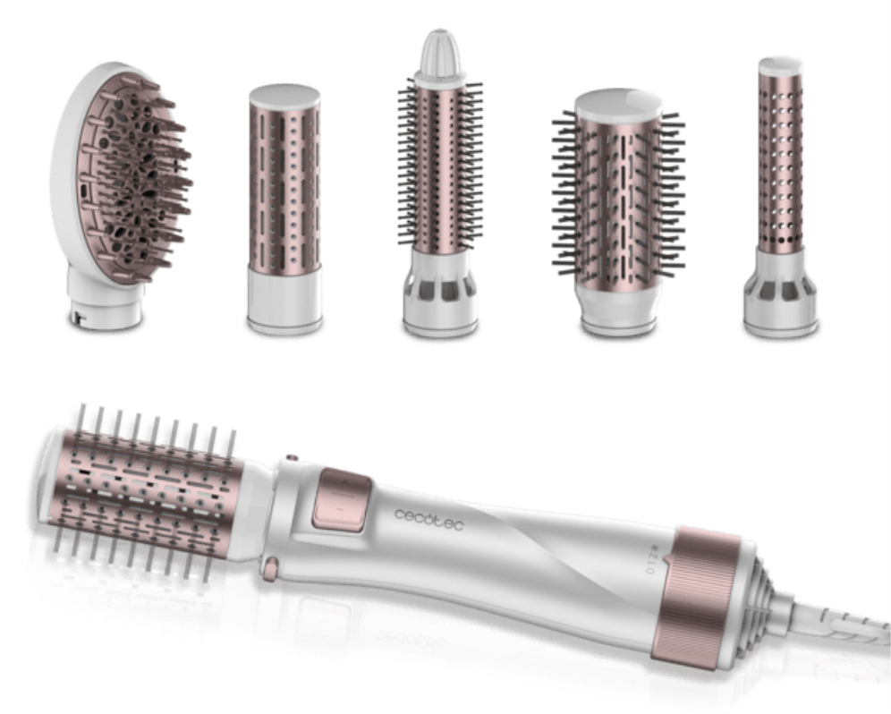 Cecotec 03446 Utensilio de peinado Herramienta de peinado con múltiples accesorios Caliente Gris, Oro rosado 1000 W 1,8 