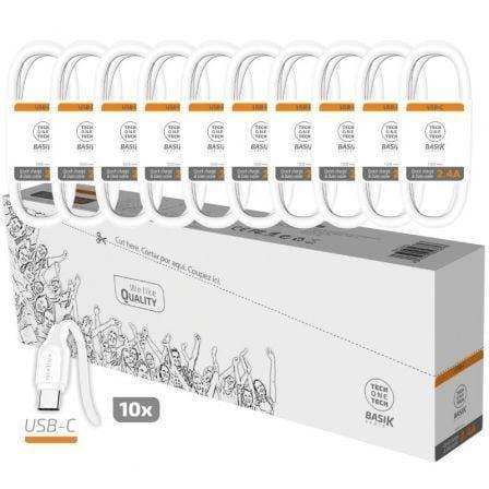 Pack 10 Cables USB 2.0 Tech One Tech Basik TEC2953/ USB Macho - USB Tipo-C Macho/ 1m/ Blanco - PixelPlaza