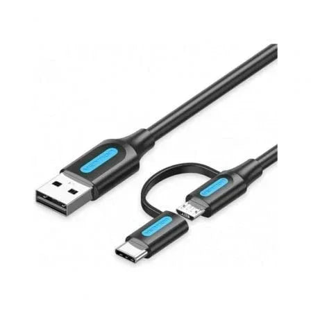Cable USB 2.0 Vention CQDBF USB Macho - Micro USB Macho/ USB Tipo-C Macho/ 480Mbps/ 1m/ Negro - PixelPlaza