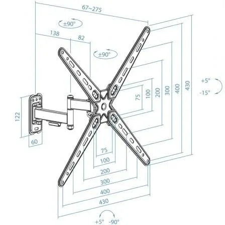 Soporte de Pared Extensible/ Giratorio/ Inclinable TooQ LP1356TN-B para TV de 13-55"/ hasta 25kg - PixelPlaza