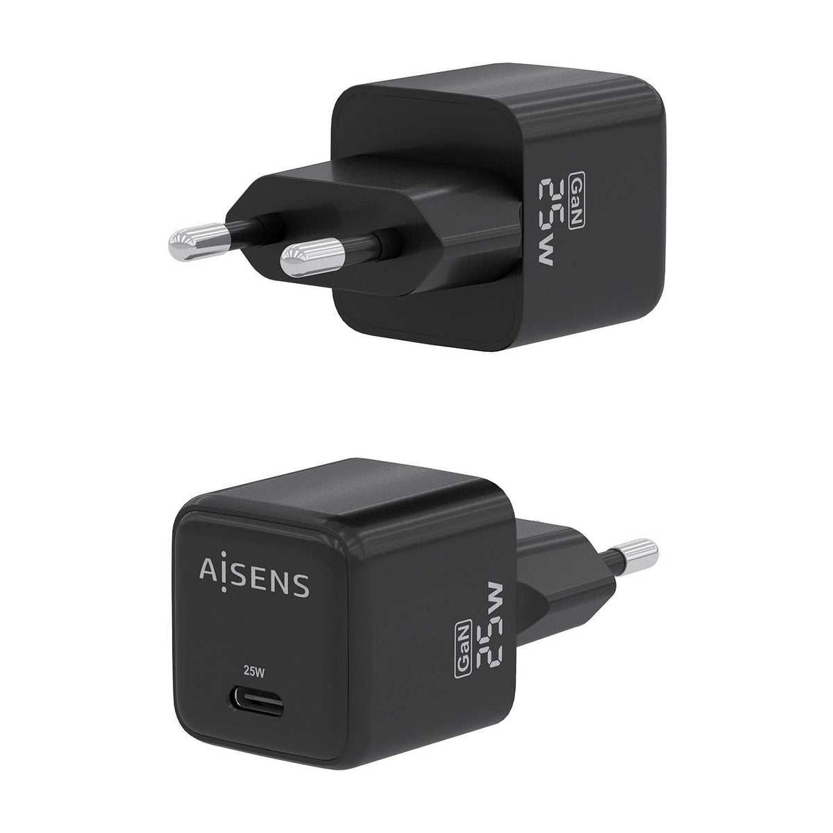 Cargador de Pared GaN Aisens ASCH-25W1P013-BK/ 1xUSB Tipo-C/ 25W