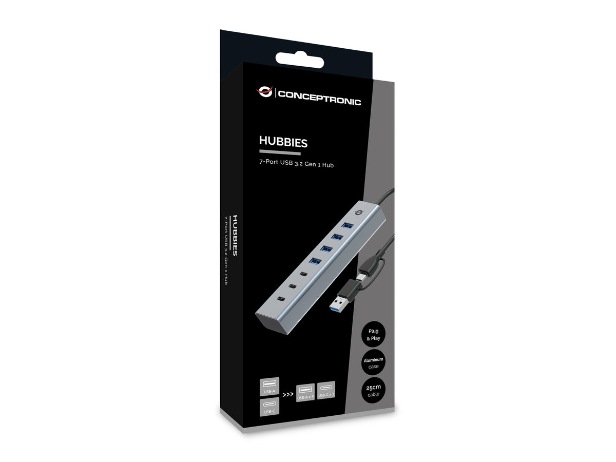 Hub USB 3.0 Conceptronic hubbies20g 7 puertos USB - c a 3xusb - c 4xusb - a