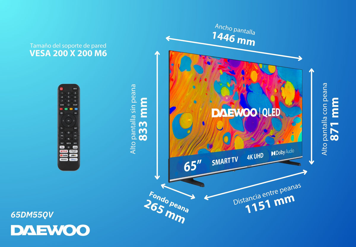 Tv Daewoo 65 pulgadas QLED 4K UHD - 65dm55qv - smart tv