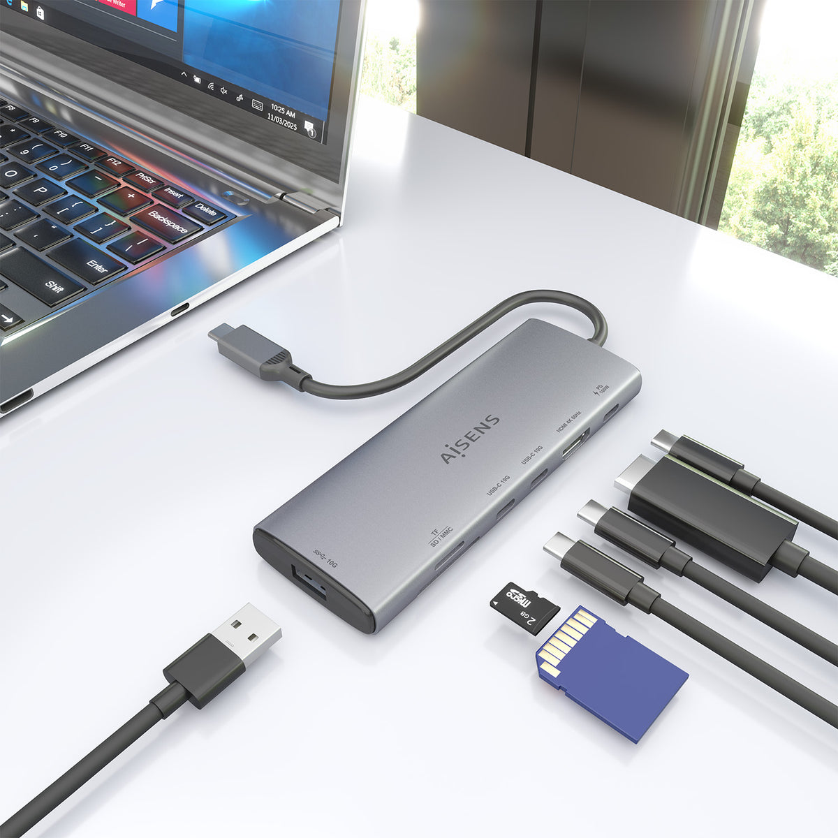 Docking USB Tipo-C Aisens ASUC-7P031-GR/ 1xHDMI 4K/ 1xUSB/ 2xUSB Tipo-C/ 1xLector Tarjetas/ 1xUSB Tipo-C PD/ Gris