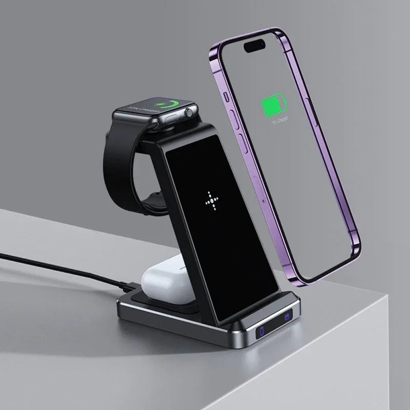 Dock Base Qi Cargador Inalámbrico 3 en 1 COOL Negro - PixelPlaza