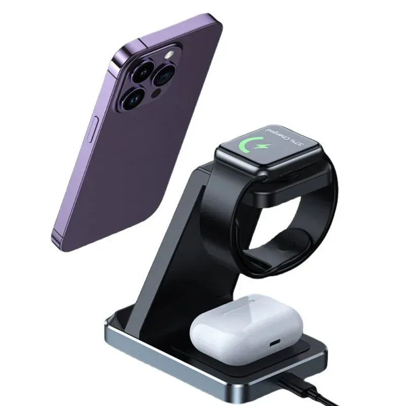 Dock Base Qi Cargador Inalámbrico 3 en 1 COOL Negro - PixelPlaza
