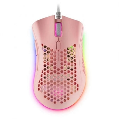 Mouse raton mars gaming optico USB 7 botones 32000ppp RGB rosa