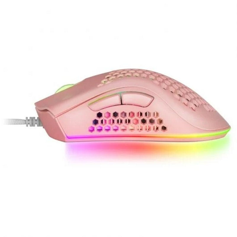Mouse raton mars gaming optico USB 7 botones 32000ppp RGB rosa