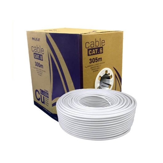 Bobina cable red solido Phasak utp cat.6 awg24 305m gris phr 652
