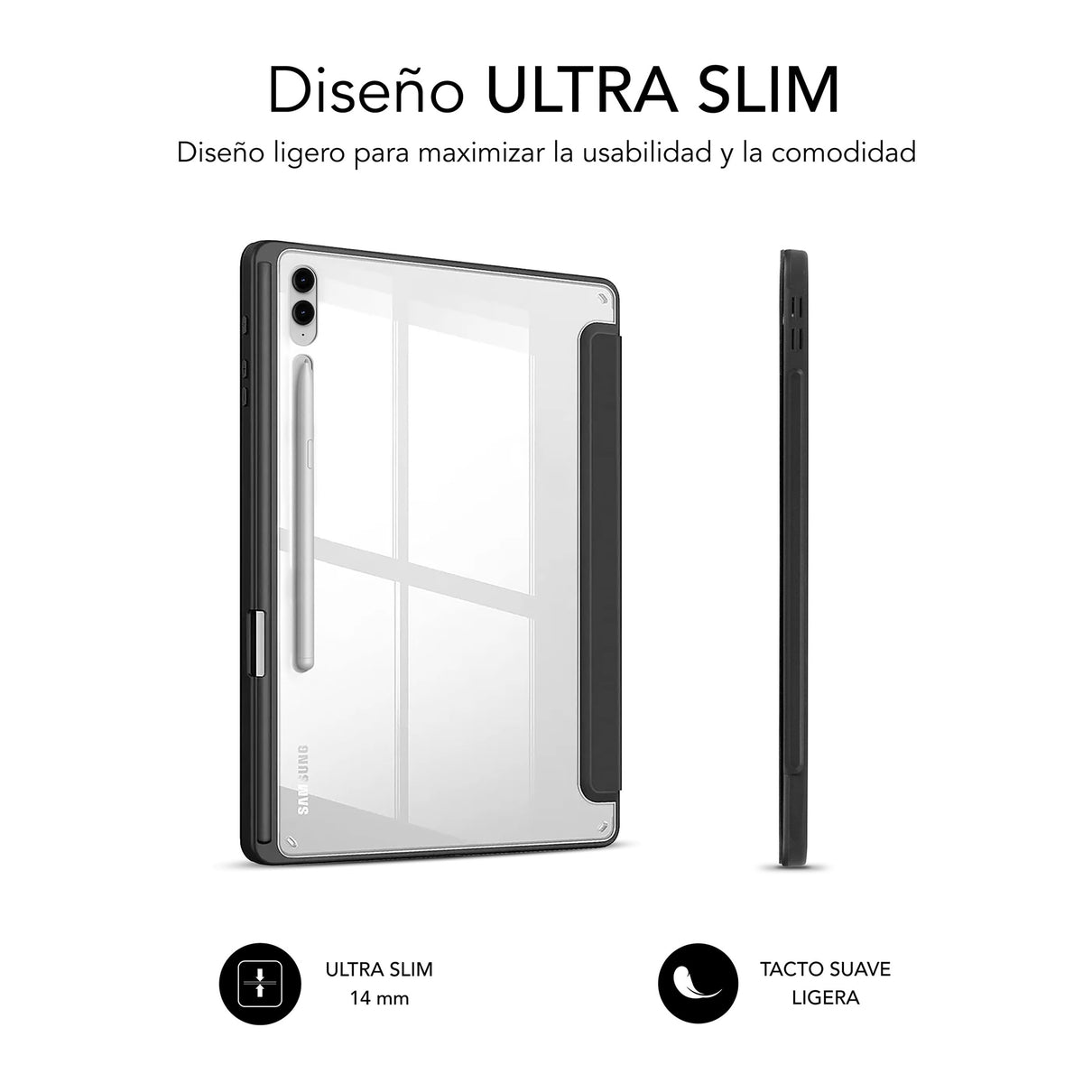 Funda tablet sublim clear shock case para samsung galaxy tab s9+ - s9 fe+ 12.4 pulgadas negra