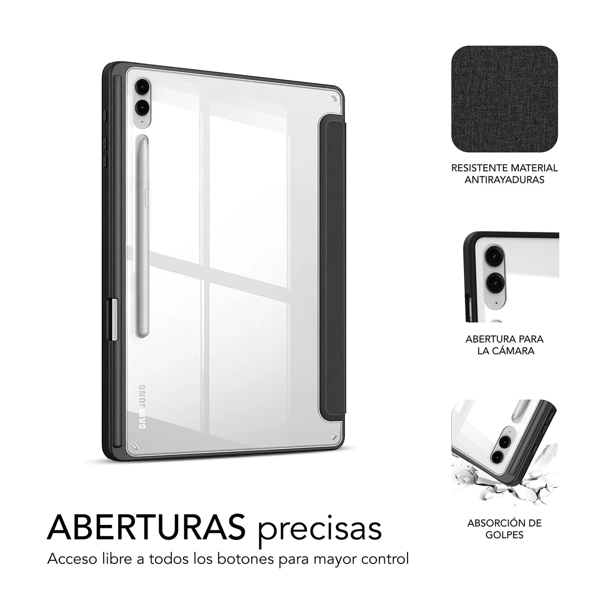Funda tablet sublim clear shock case para samsung galaxy tab s9+ - s9 fe+ 12.4 pulgadas negra