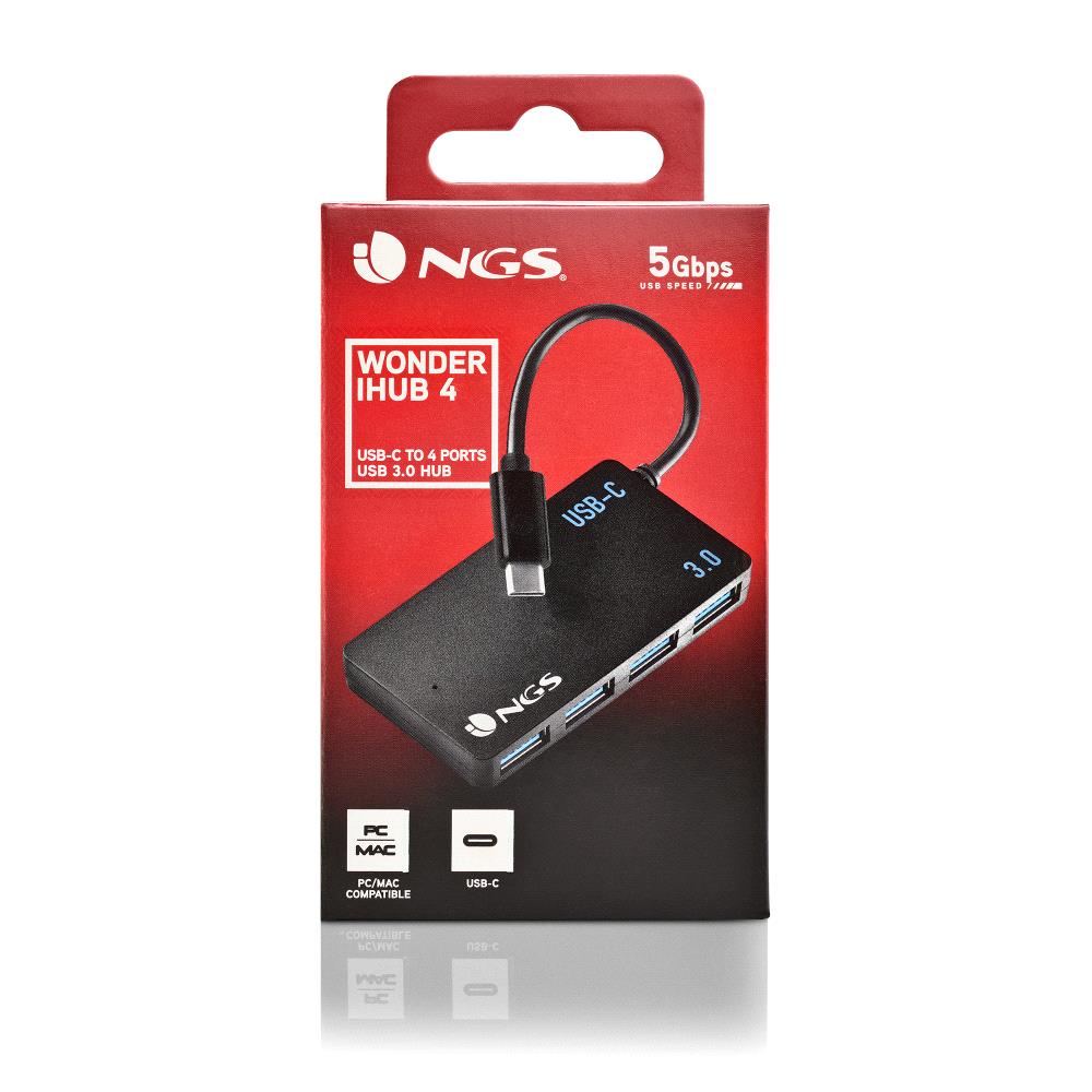 Hub 4 puertos USB 3.2 gen 1 NGS negro - 5gbps