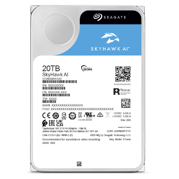 Disco duro interno HDD Seagate skyhawk AI st20000ve003 20TB 3.5 pulgadas 512MB SATA 6GB - s