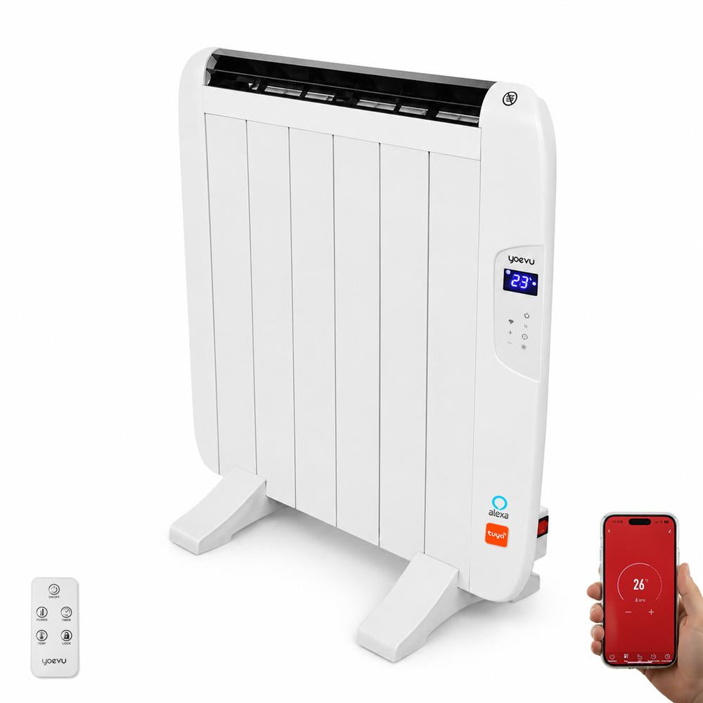 Yoevu · radiador eléctrico bajo consumo - 4 elementos - 900 w - temporizador - programable - mando a distancia - pantall
