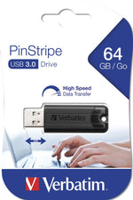 Memoria USB 3.2 Verbatim pinstripe 64GB negro