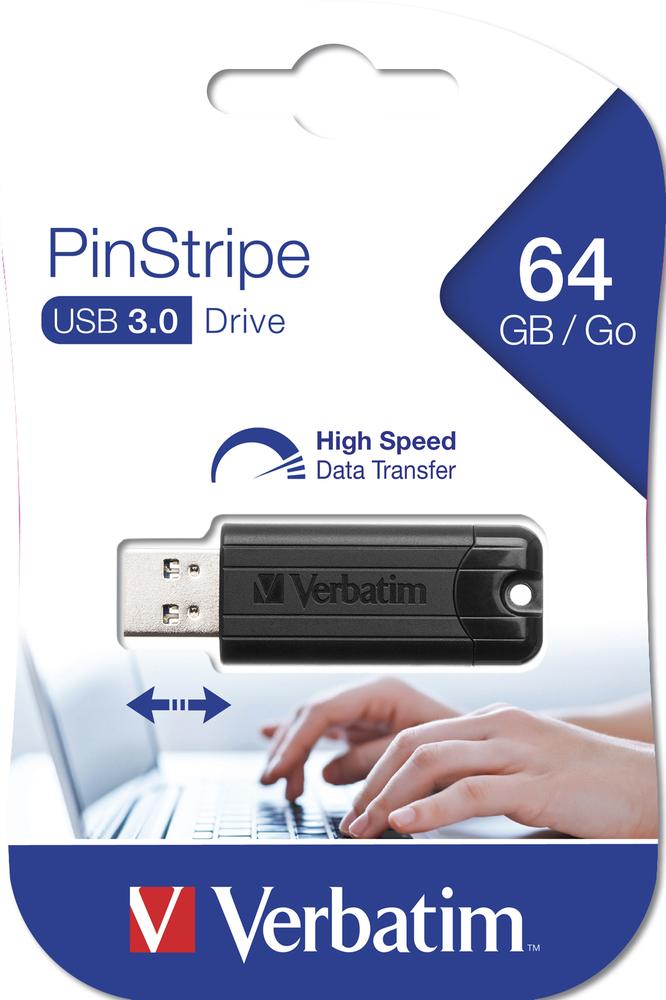 Memoria USB 3.2 Verbatim pinstripe 64GB negro