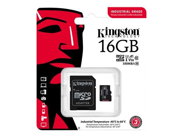 Tarjeta memoria micro sdhc 16GB Kingston industrial uhs - i u3 cl10 + adaptador
