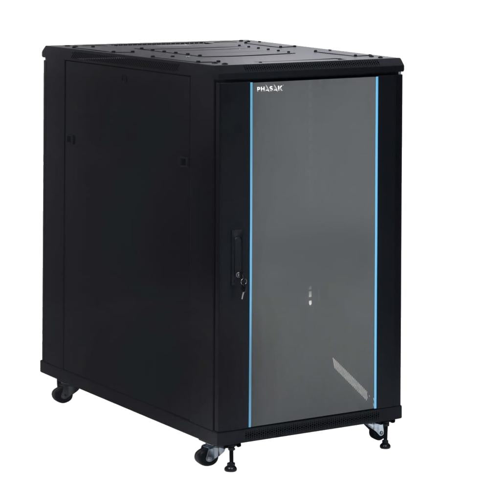Armario rack de suelo 19 pulgadas Phasak pro 22u negro 600x1000 montado pho 6122