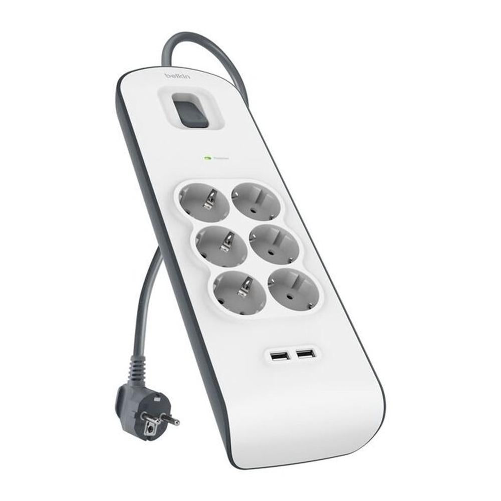 Regleta alimentacion Belkin bsv604vf2m - v2 proteccin contra sobret 6 tomas + 2 USB · a 2.4 boton