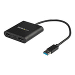 Adaptador USB 3.0 a 2x HDMI staretch 25cm · macho - hembra · negro