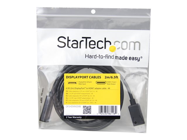 Cable displayport a HDMI startech 2m · macho - macho · negro
