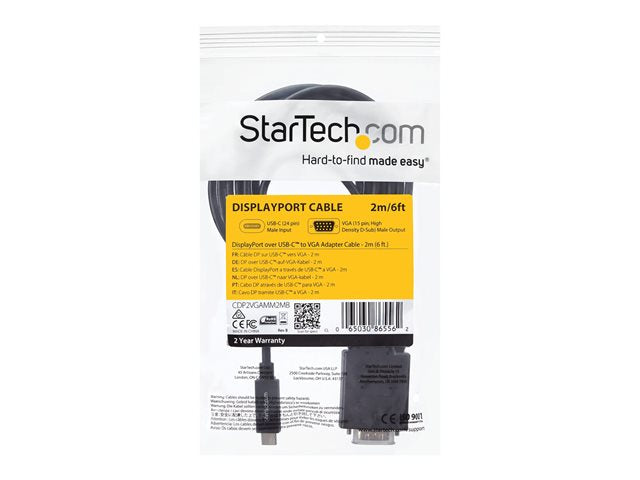 Cable USB tipo c a vga startech 2m · macho - macho · negro