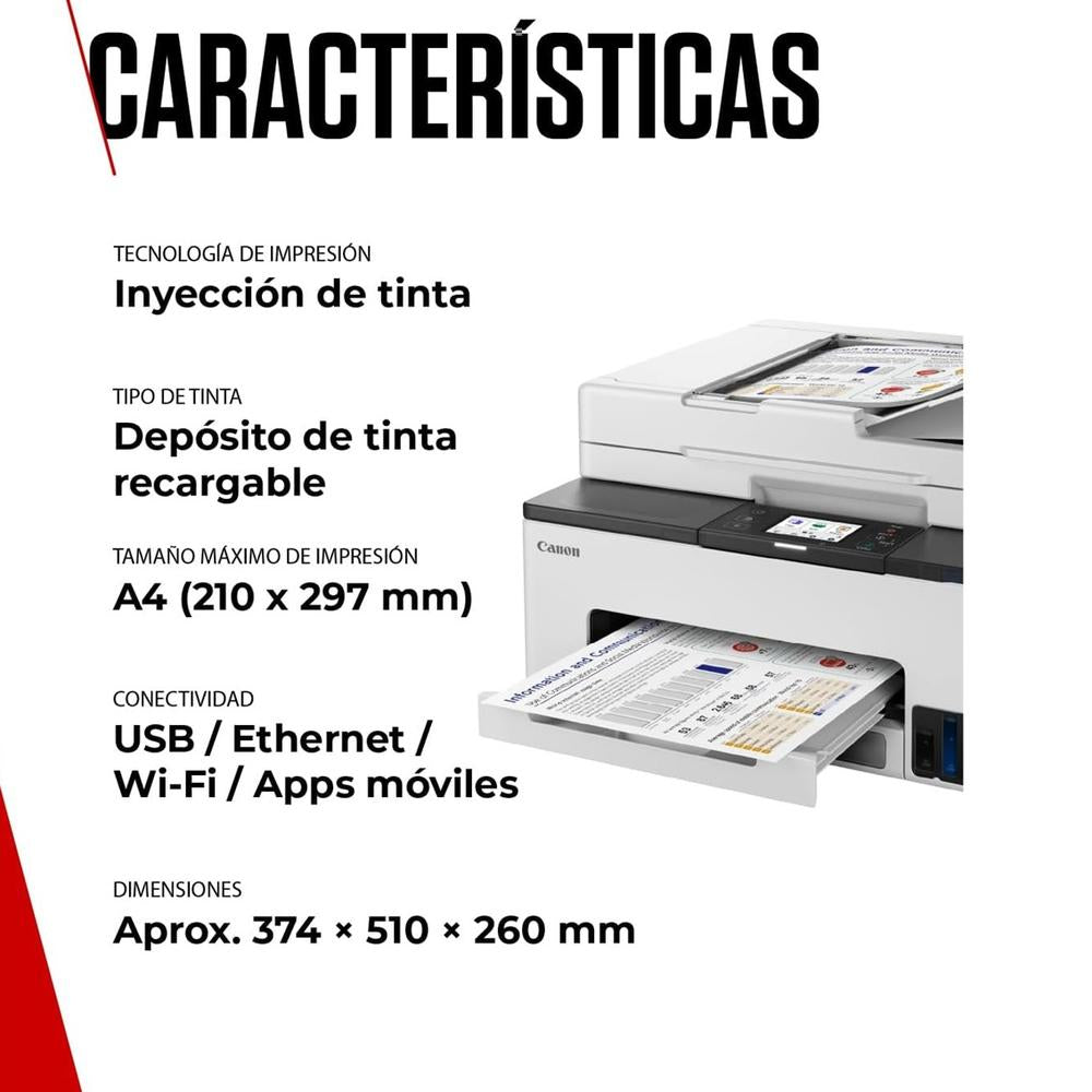 Multifunción inyección Canon maxify gx2051 megatank color fax · a4 · red · WiFi · adf · 3 botellas negro