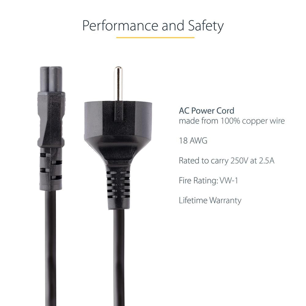Cable schuko a c5 startech 2m · macho - hembra · negro