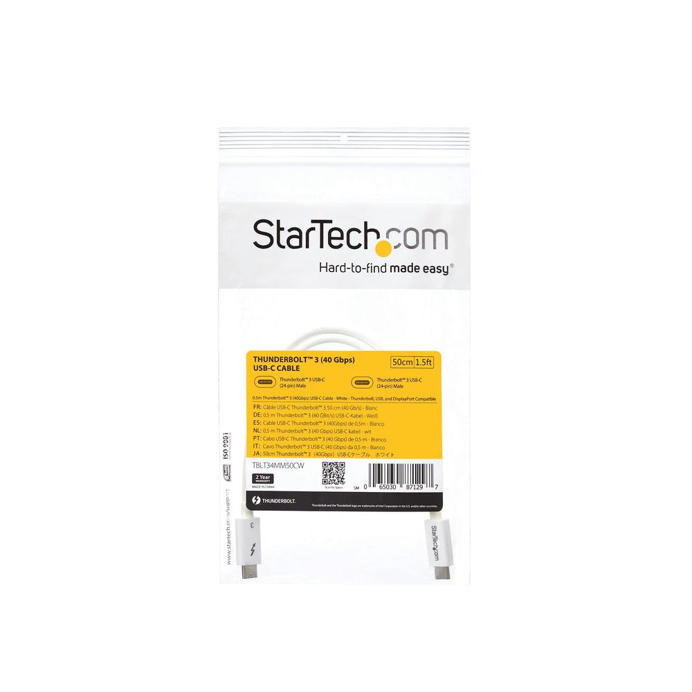 Cable USB tipo c startech 0.5m · macho - macho · blanco