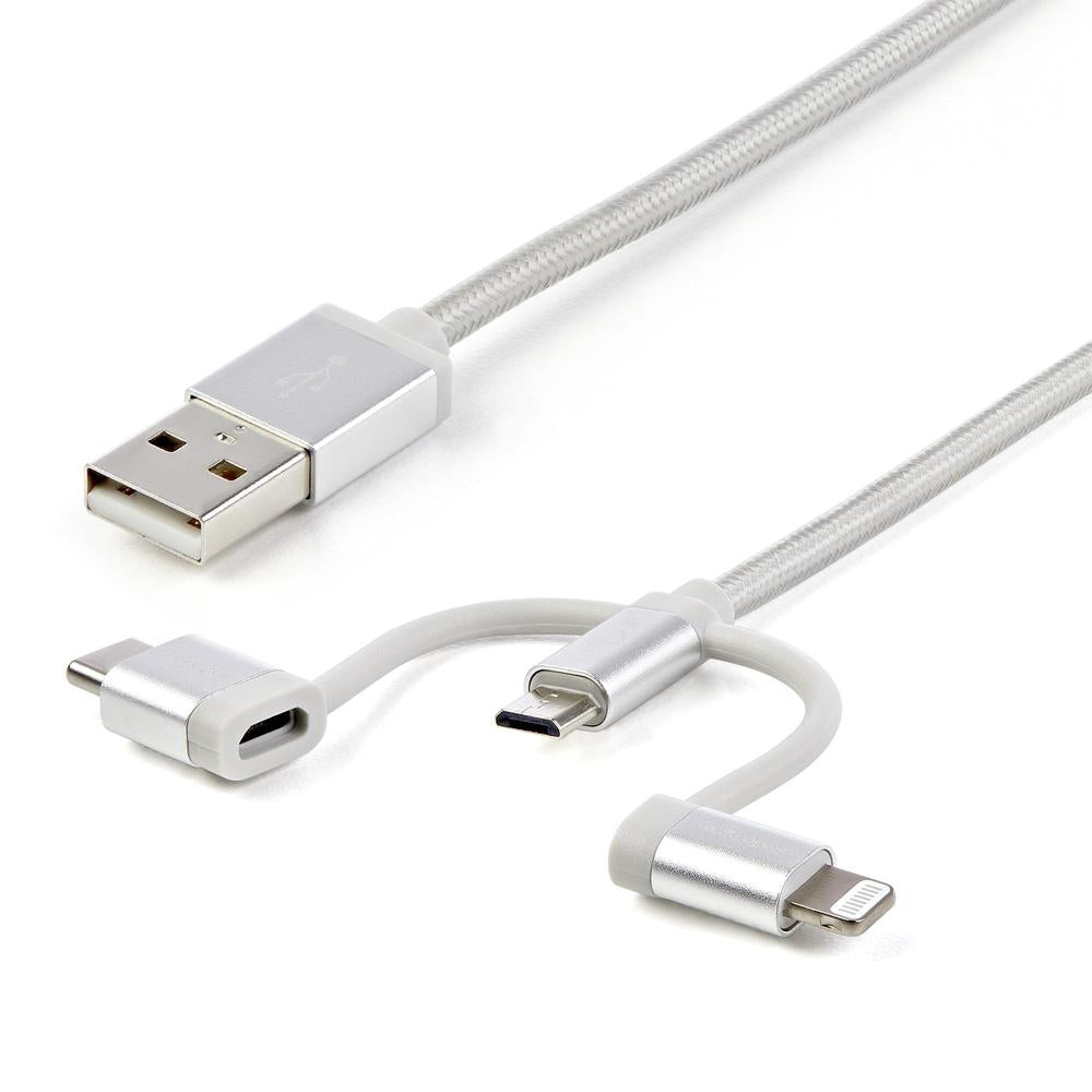 Cable USB tipo a a micro USB · USB tipo c · lightning startech 1m · macho - macho · plata trenzado