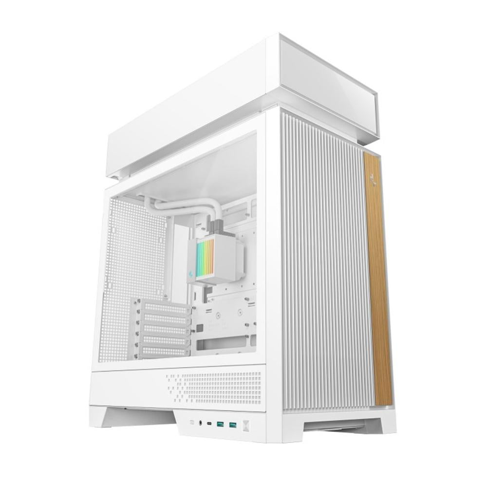 Caja ordenador gaming Deepcool cl6600 wh ATX RGB cristal templado blanca y madera
