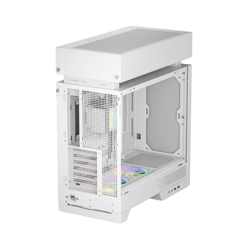 Caja ordenador gaming Deepcool cl6600 wh ATX RGB cristal templado blanca y madera
