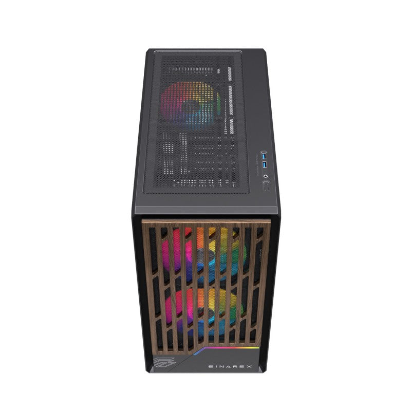 Caja ordenador gaming Einarex pm400 mATX RGB cristal templado negra
