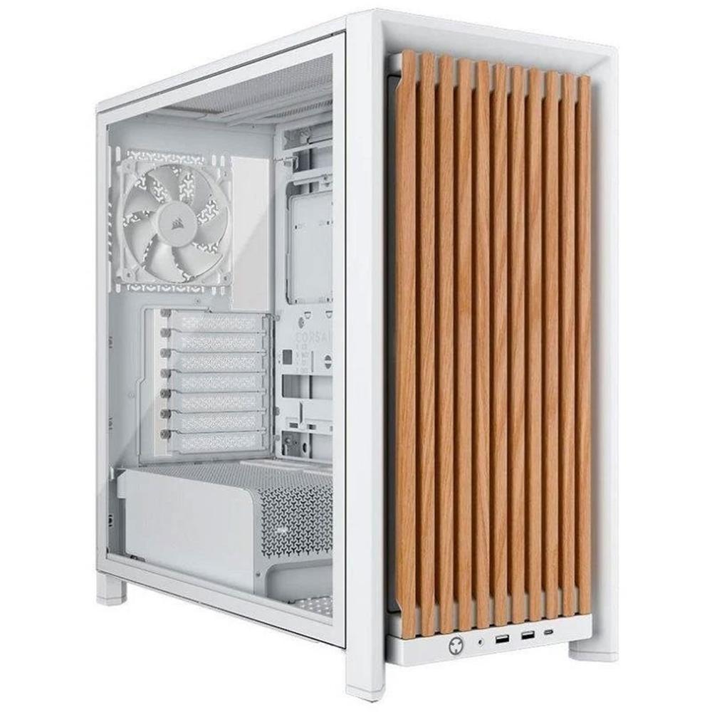 Caja ordenador gaming Corsair frame 4000d rs wood ATX cristal templado blanca