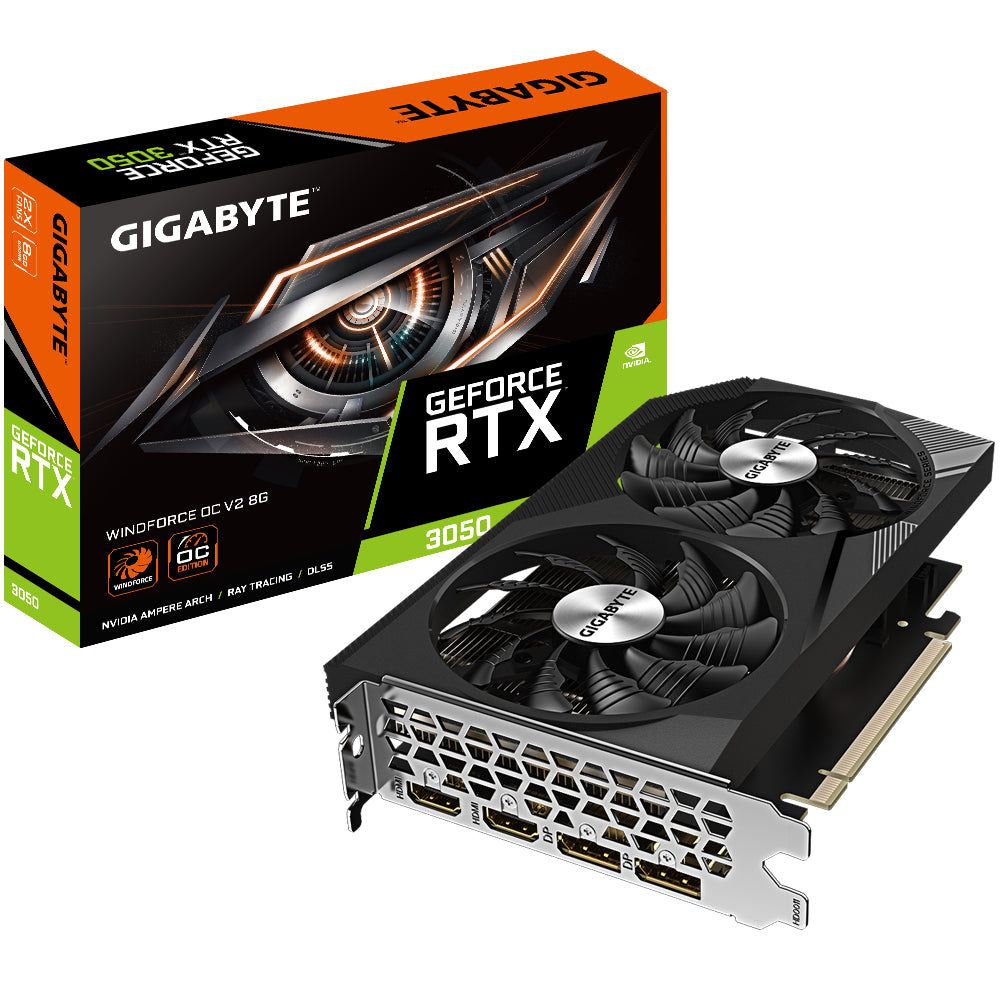 Tarjeta grafica Gigabyte RTX 3050 windforce oc v2 8GB gddr6 · 2x dp · 2x HDMI pci express 4.0
