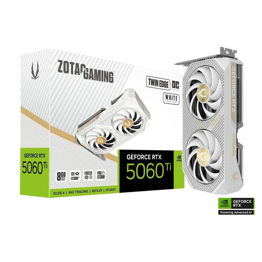 Tarjeta grafica Zotac gaming RTX 5060 ti twin edge oc white edition 8GB gddr7 · 3x dp · 1x HDMI pci express 5.0