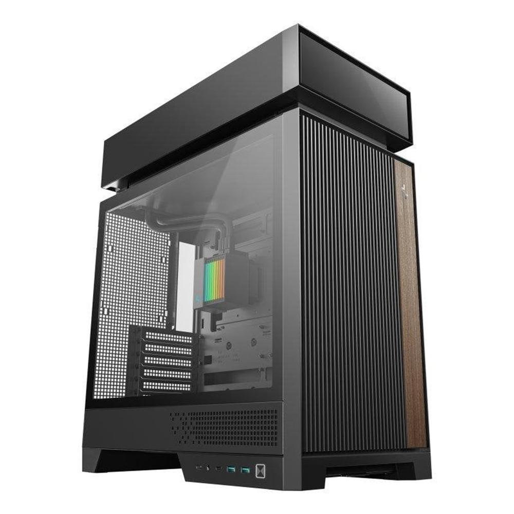 Caja ordenador gaming Deepcool cl6600 wh ATX RGB cristal templado negra y madera