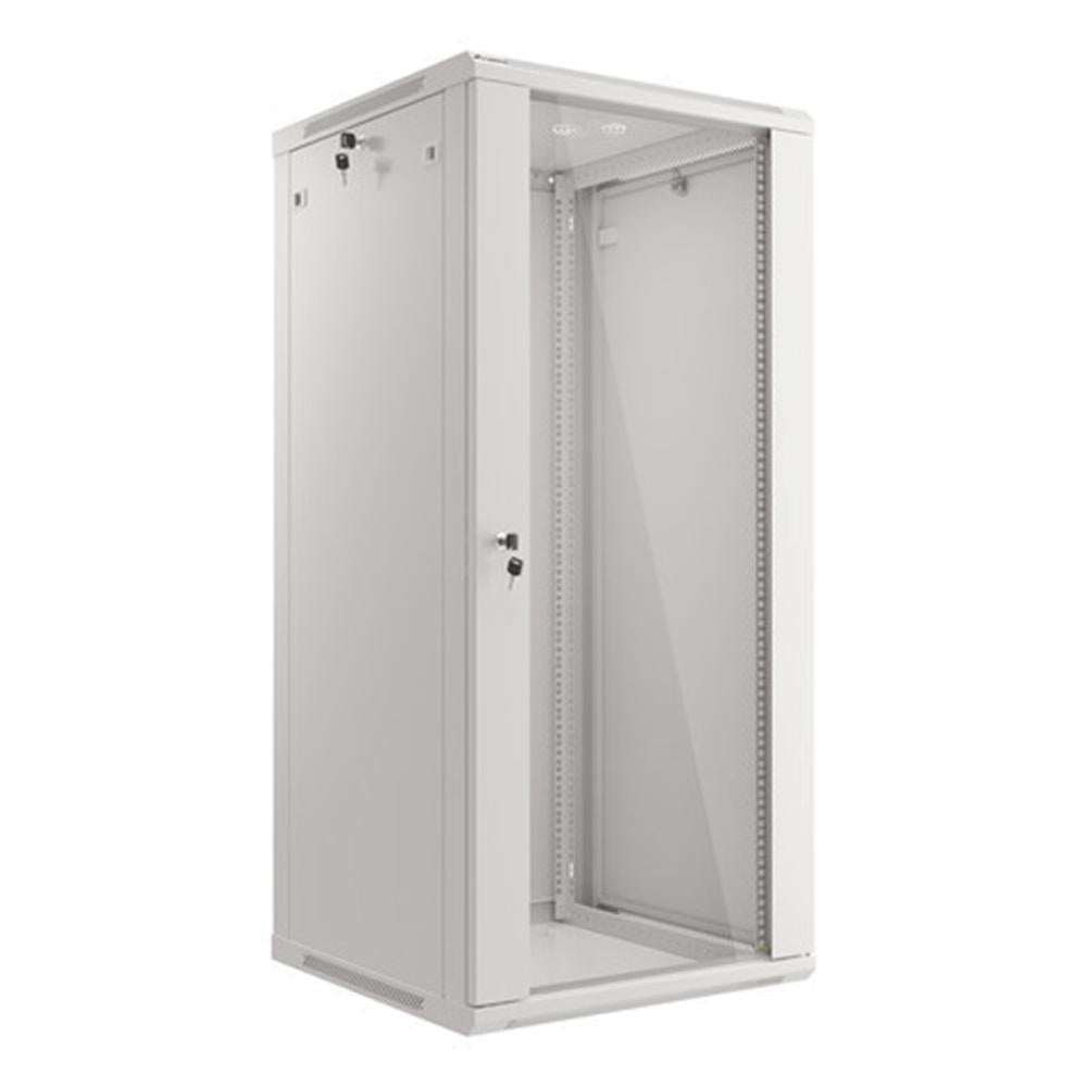 Armario Lanberg mural rack 19 pulgadas 27u · 600x600 flat pack puerta cristal gris