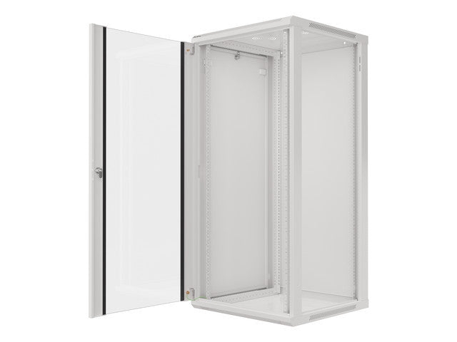 Armario Lanberg mural rack 19 pulgadas 27u · 600x600 flat pack puerta cristal gris