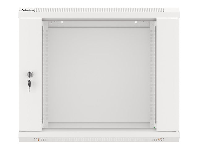 Armario Lanberg mural rack 19 pulgadas 9u · 600x450 flat pack v2 puerta cristal gris