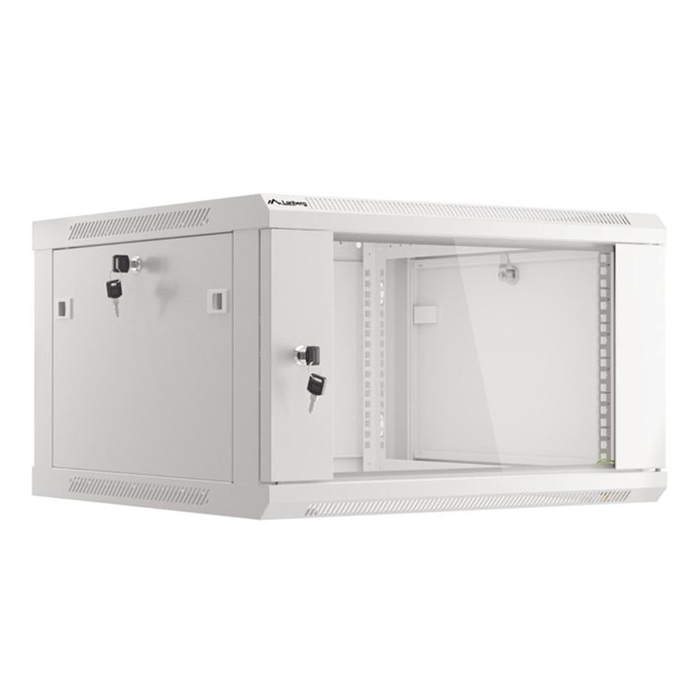 Armario Lanberg mural rack 19 pulgadas 6u · 600x600 flat pack puerta cristal gris