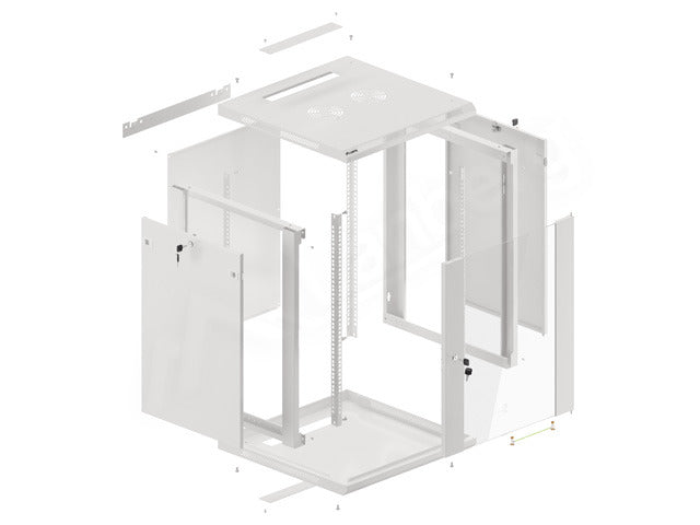 Armario Lanberg mural rack 19 pulgadas 15u · 600x600 flat pack gris puerta cristal