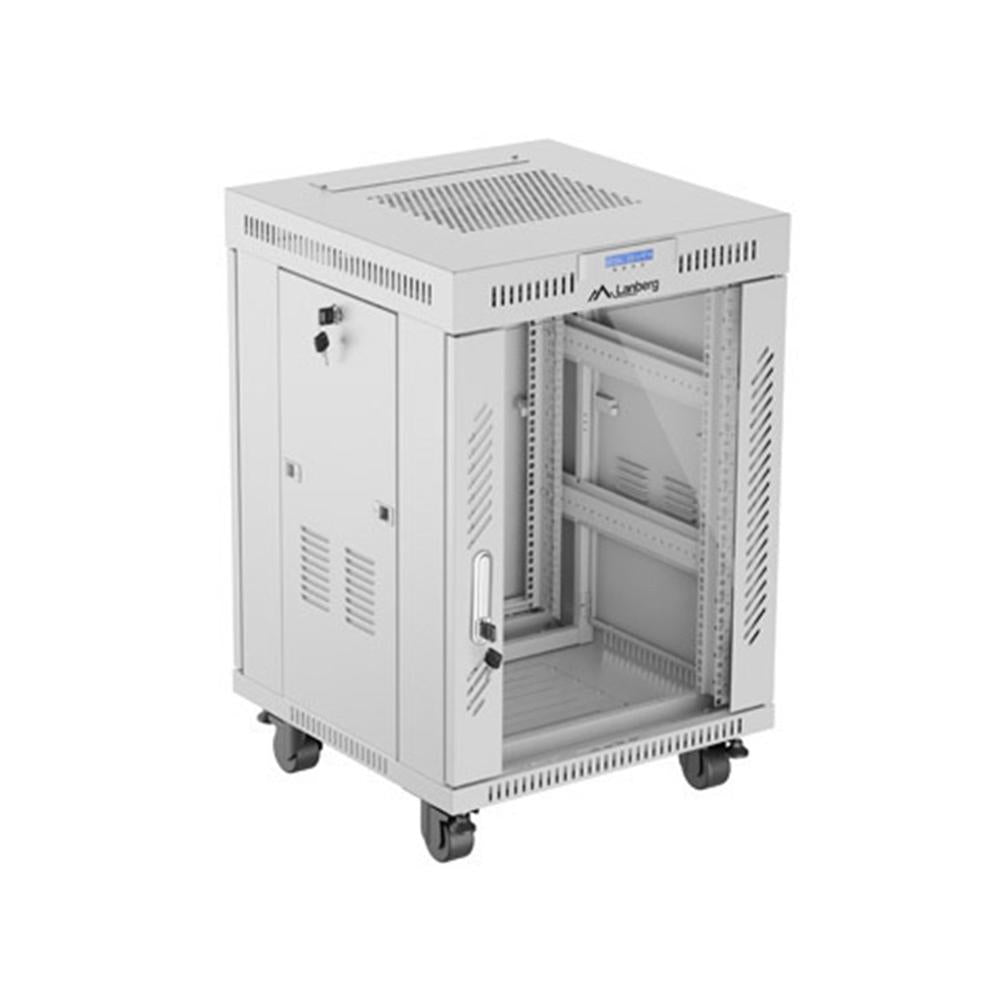 Armario Lanberg rack 19 pulgadas 15u · 600x600 flat pack gris puerta de cristal con lcd