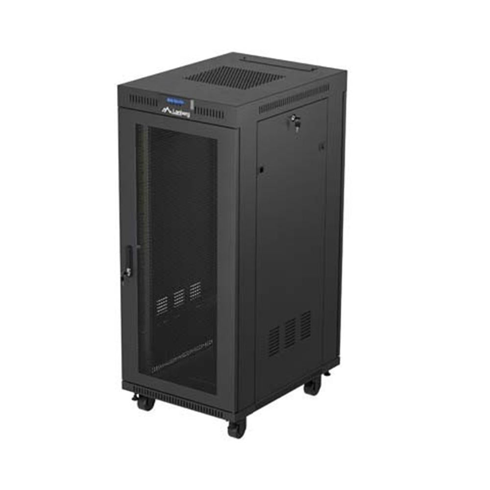 Armario Lanberg rack 19 pulgadas 27u · 600x800 flat pack puerta mesh negro con lcd