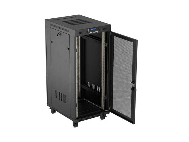 Armario Lanberg rack 19 pulgadas 27u · 600x800 flat pack puerta mesh negro con lcd