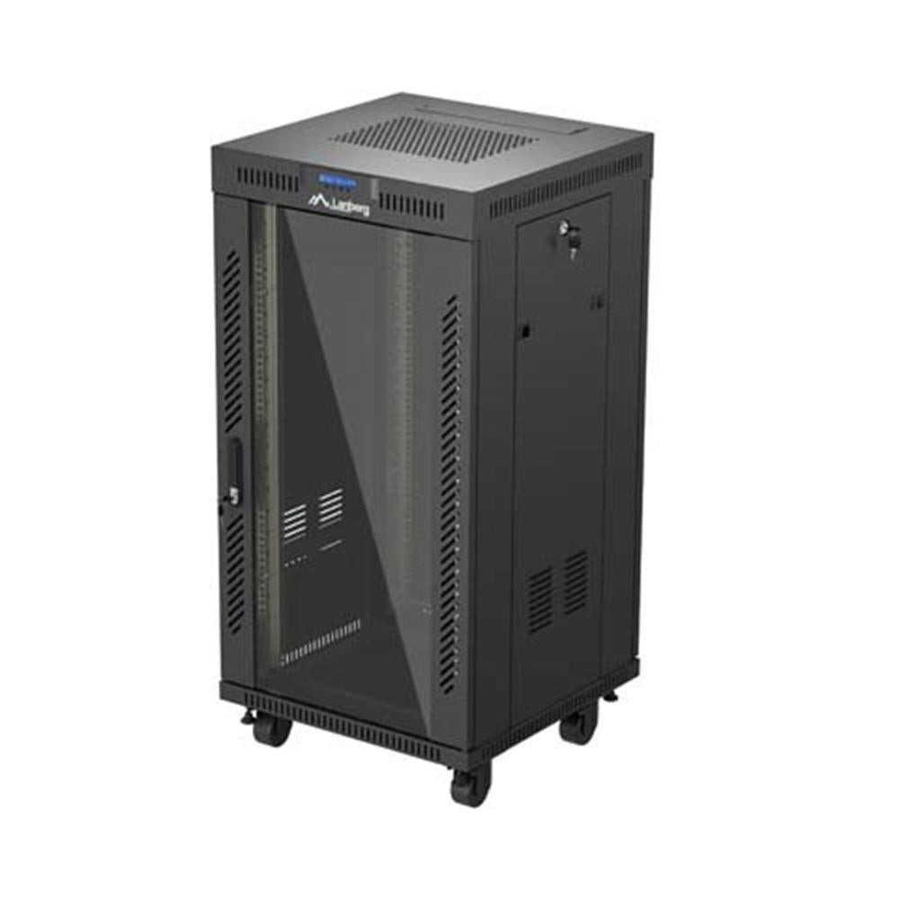 Armario Lanberg rack 19 pulgadas 22u · 600x600 flat pack puerta cristal con lcd negro
