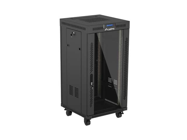 Armario Lanberg rack 19 pulgadas 22u · 600x600 flat pack puerta cristal con lcd negro