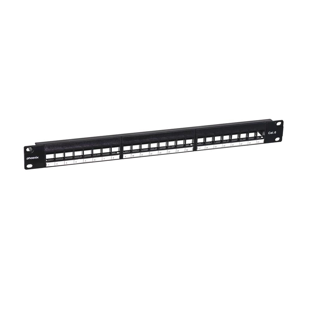 Phoenix patch panel vacio para rack de 24 puertos categoria 6 1u