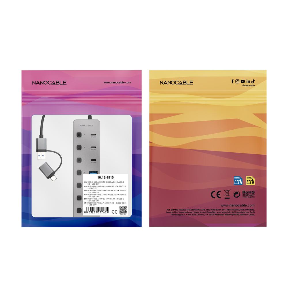 Hub Nanocable USB - c - a 4xusb - a+3usb - c+usb - c 5v
