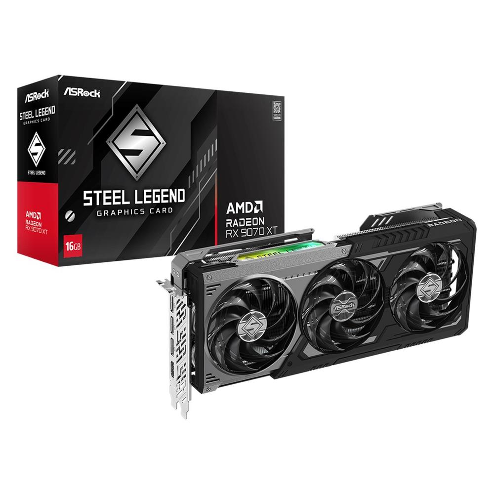 Tarjeta grafica Asrock rx 9070 xt steel legend dark 16GB gddr6 · 3x dp · 1x HDMI pci express 5.0
